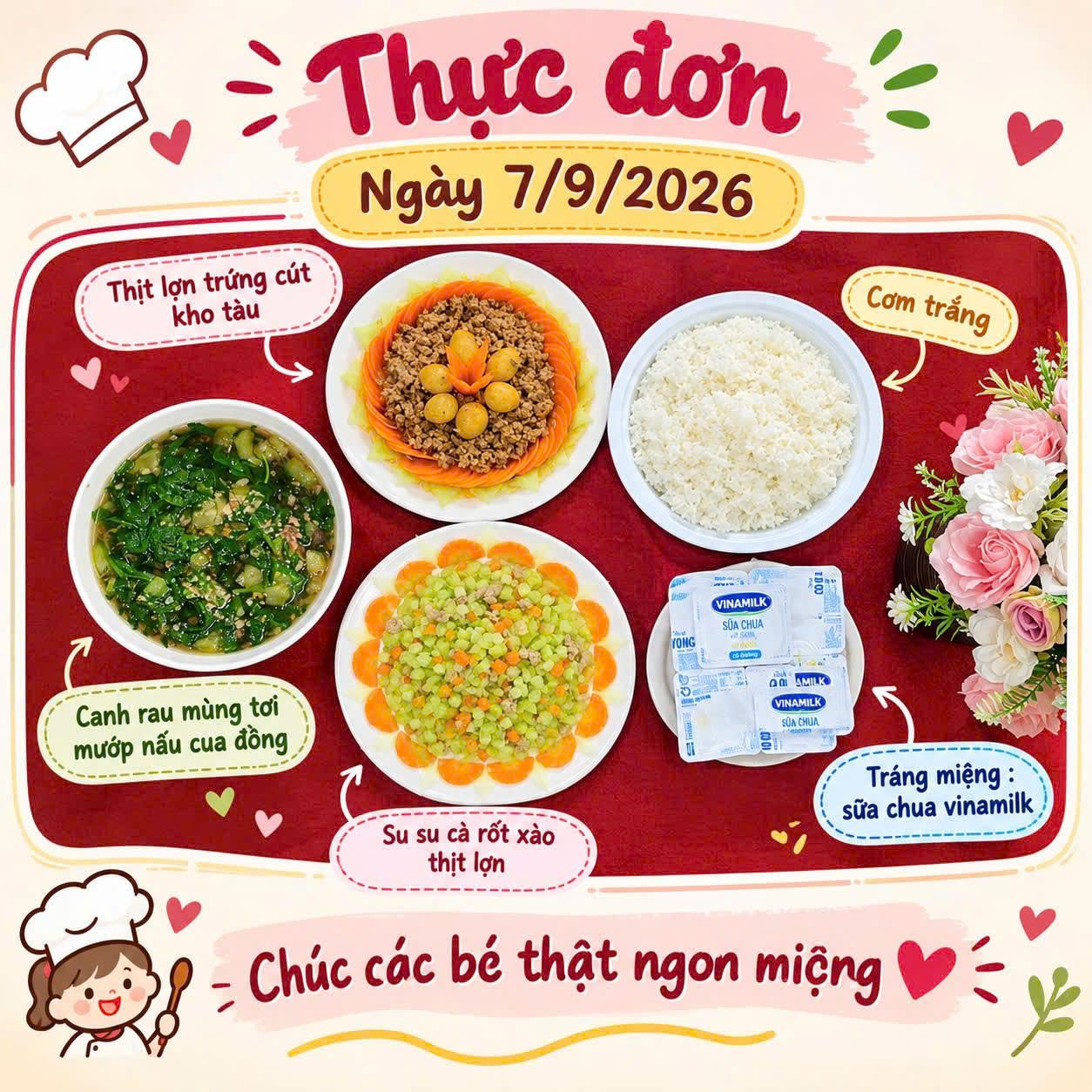 🍚🌷 THỰC ĐƠN CỦA BÉ YÊU Ở TRƯỜNG MẦM NON 🌷🍲